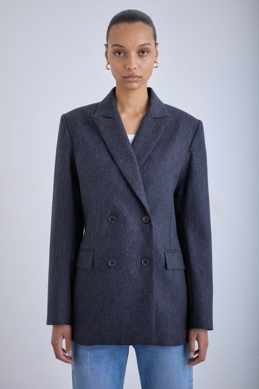 Grey double-breasted wool blazer, women UK