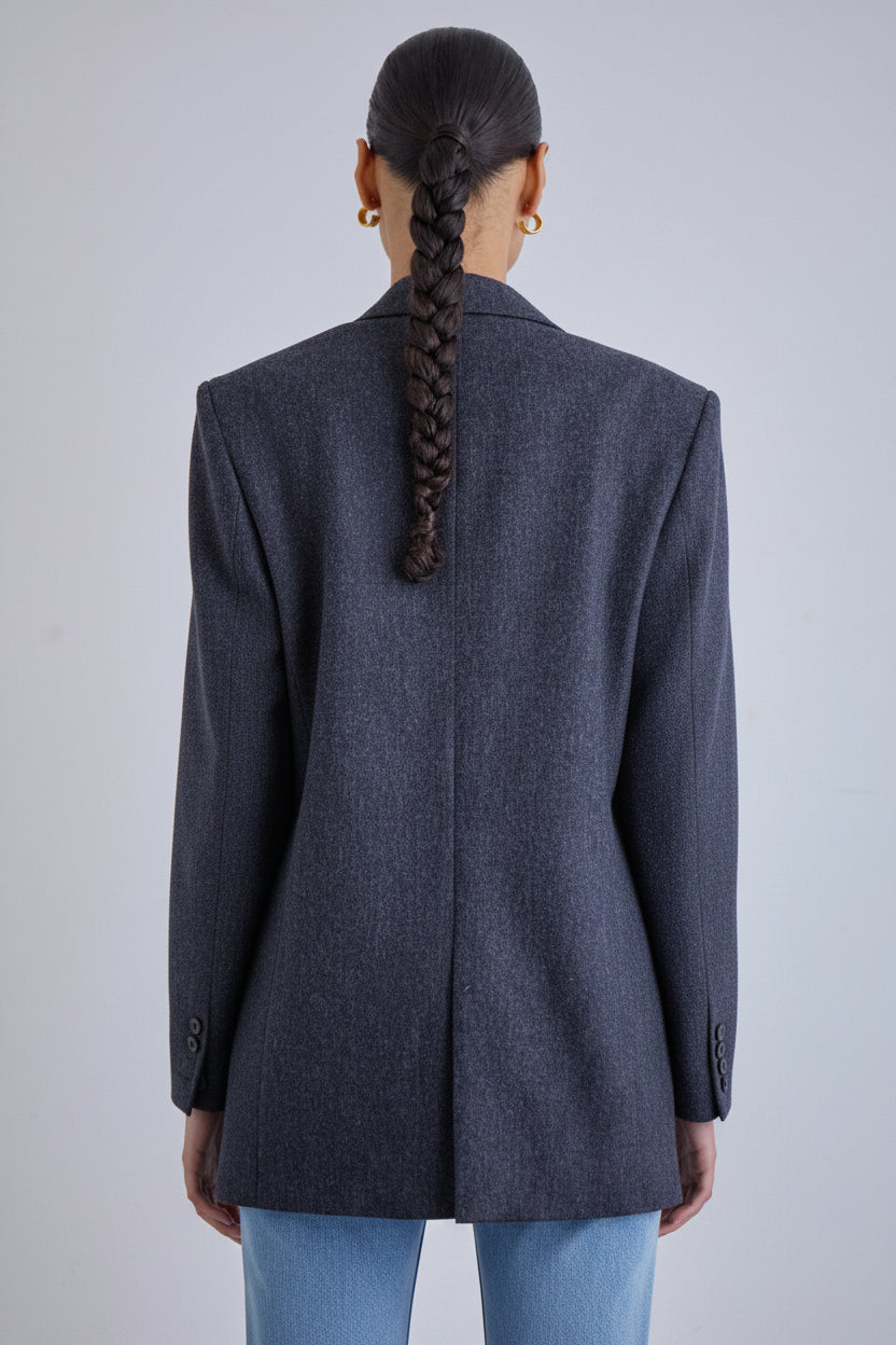 womens dark gray coat tweed jacket oversized 