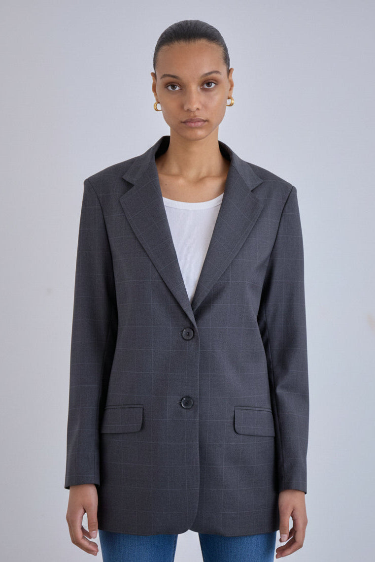 grey check oversize tailored womens jacket