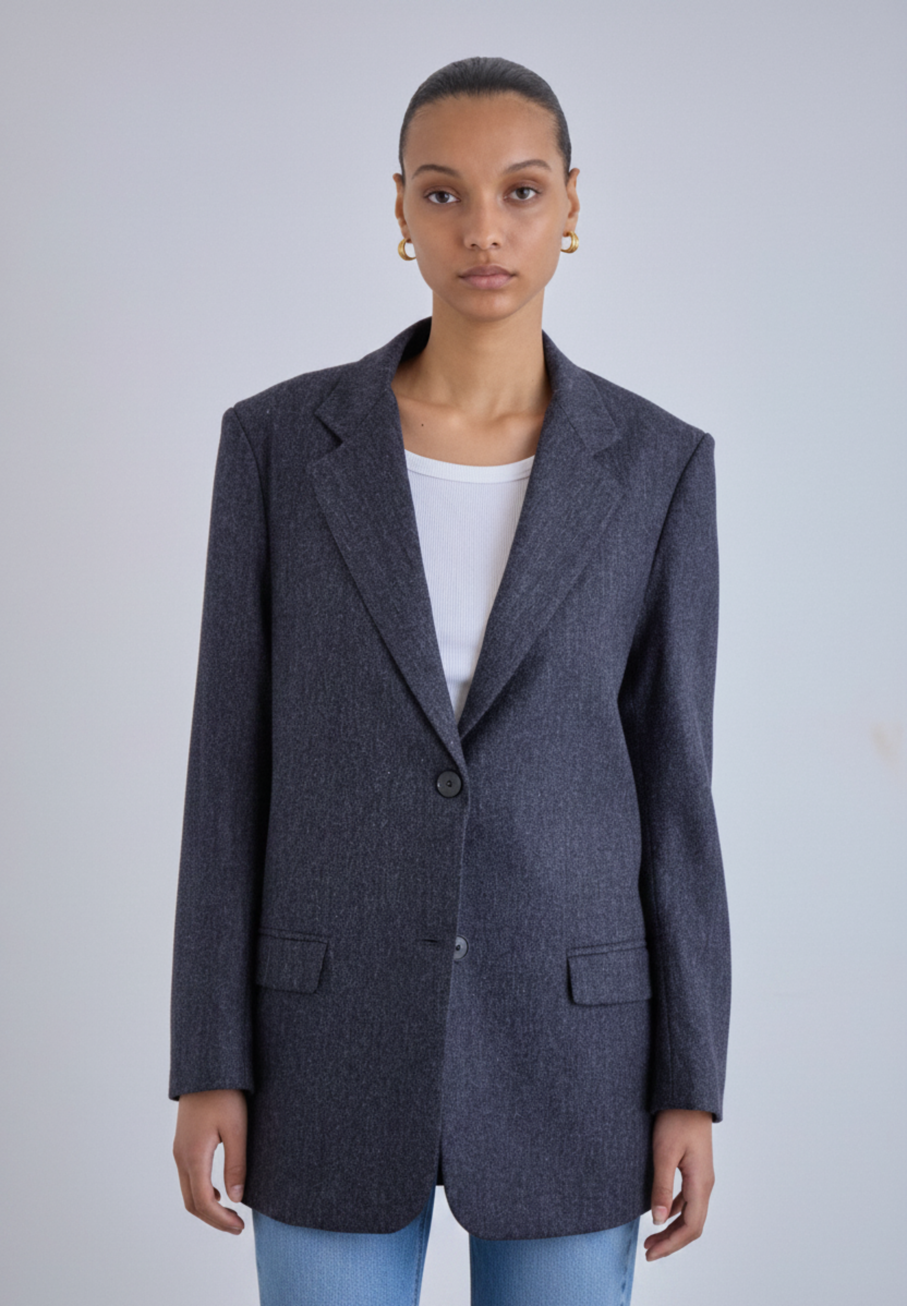 womens grey oversized tweed blazer 