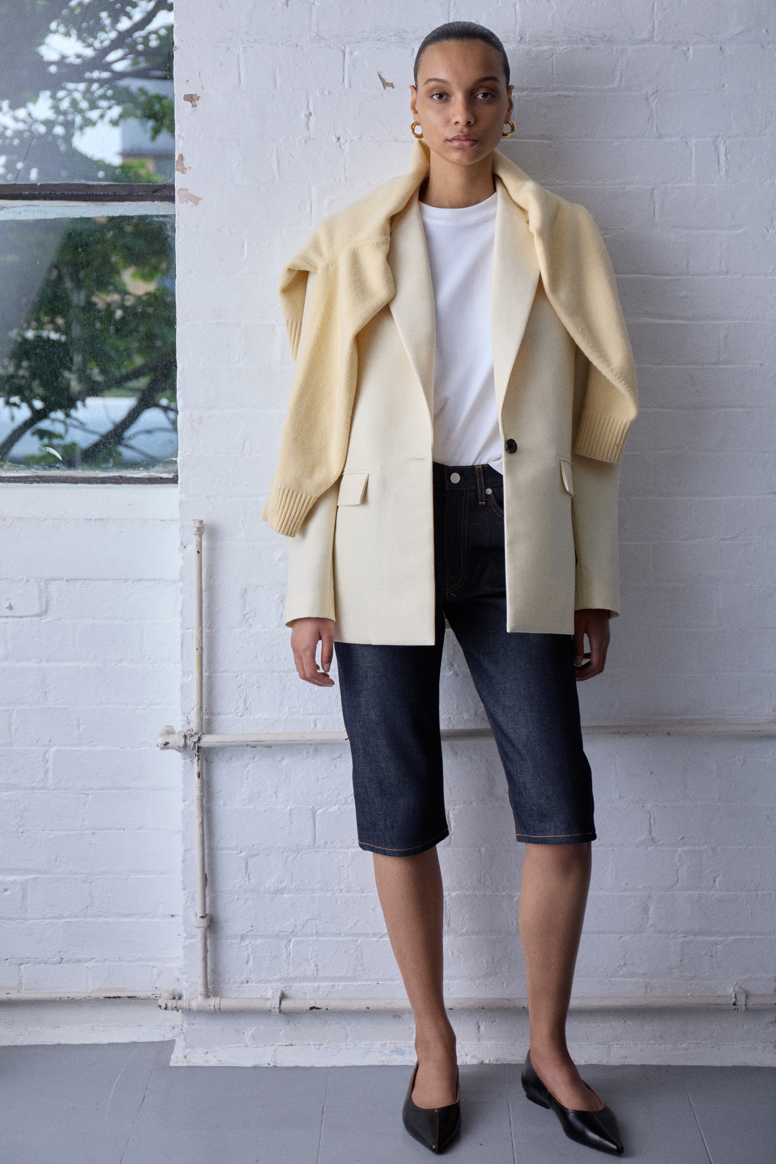 cream summer blazer with shorts