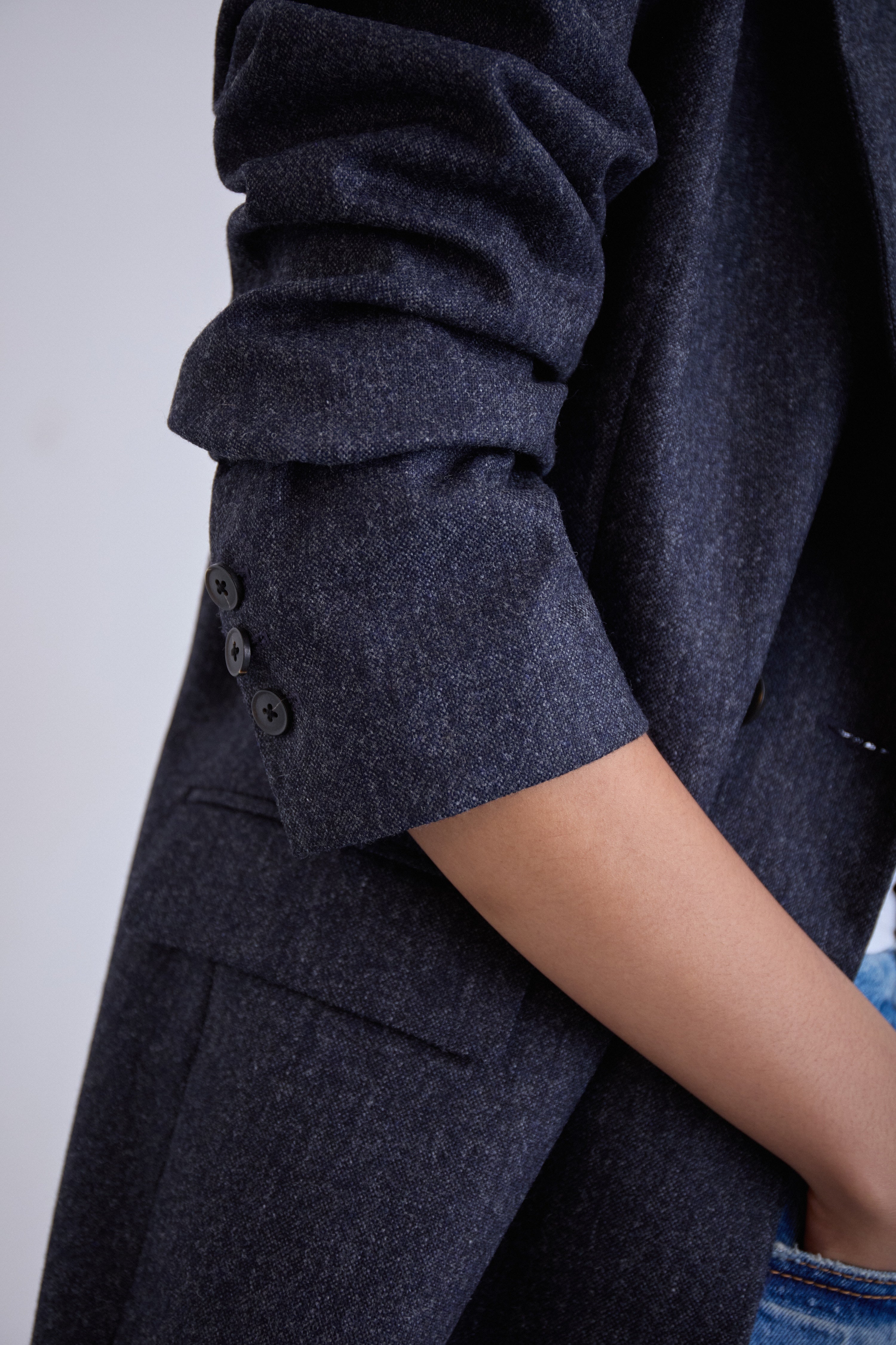 The London Cut — double-breasted check blazer in tweed merino