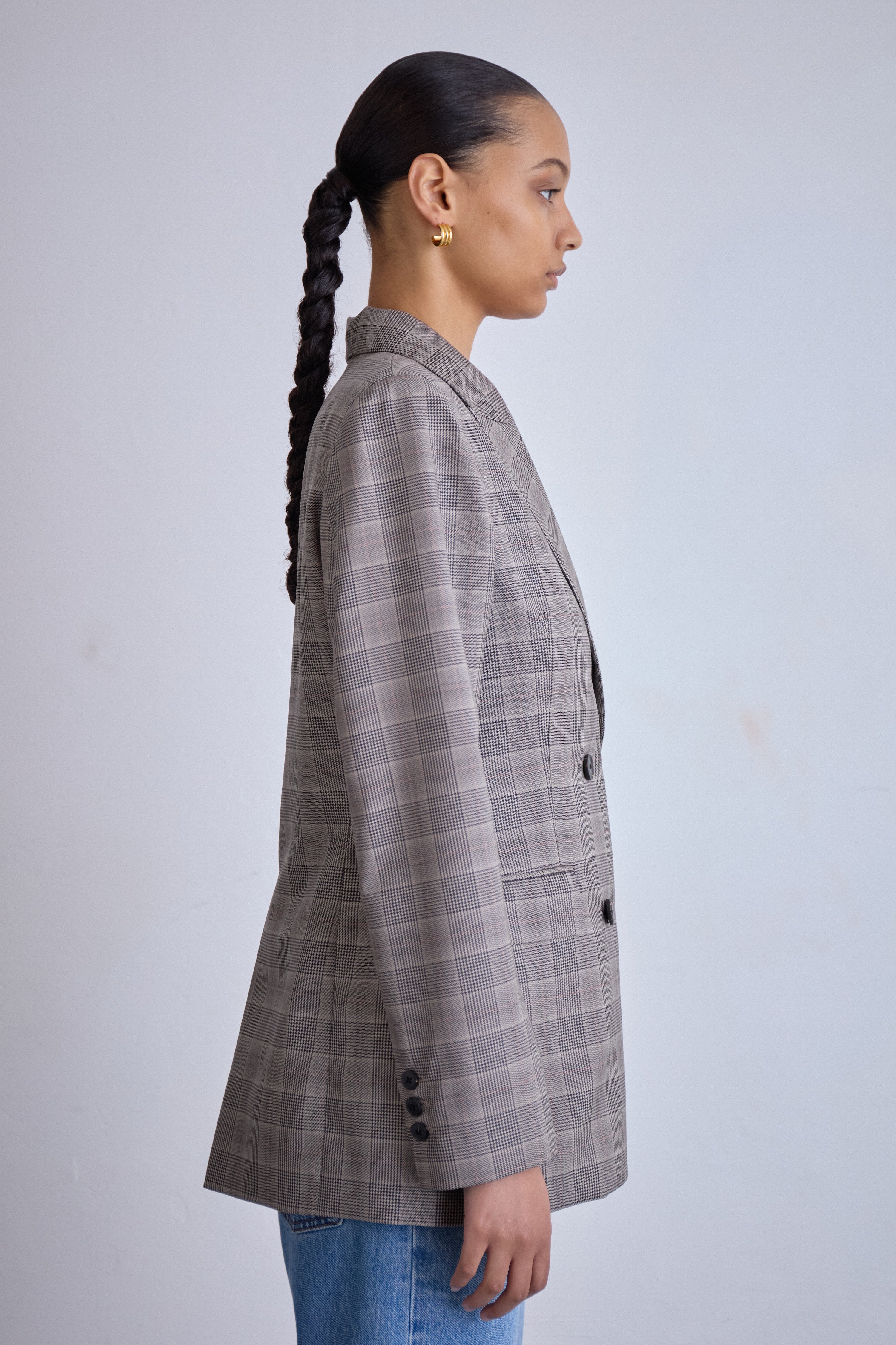 Oversized double-breasted blazer in check wool, relaxed fit